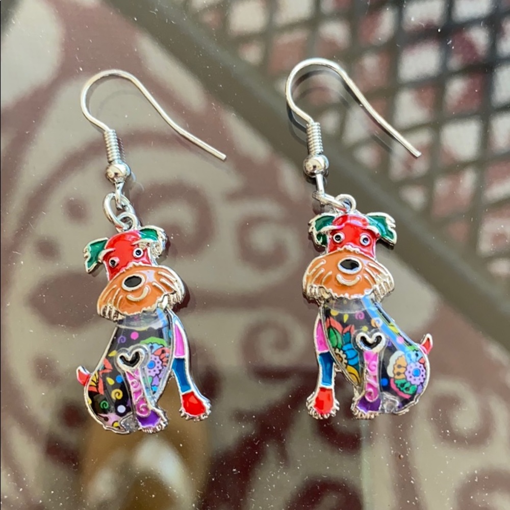 Smiling Schnauzer metal sculptured earrings - Picture 3 of 4